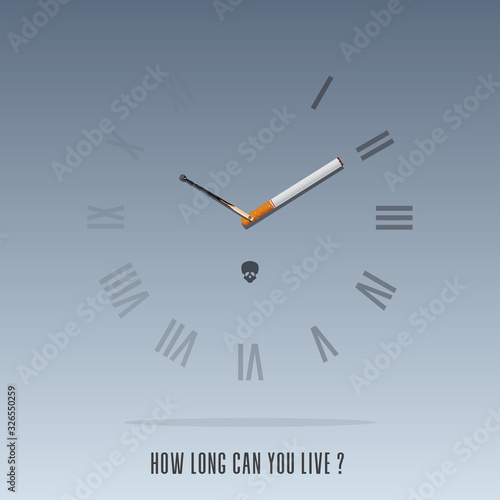 May 31st World No Tobacco Day infographic. No Smoking Day poster. Stop smoking awareness campaign. Round clock wall roman numerals concept. Vector Illustration.