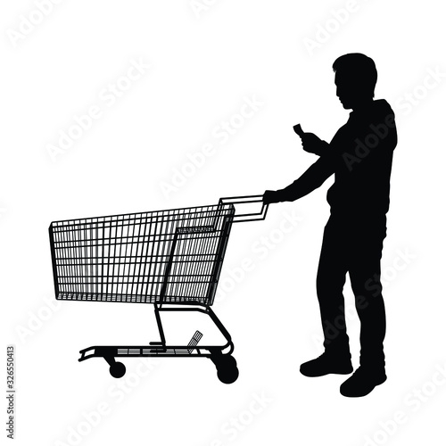 Shopping man and cart silhouette