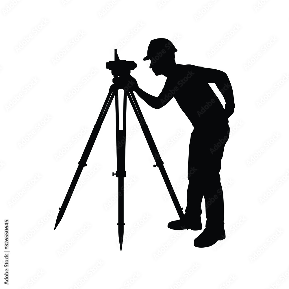 Engineer with theodolite silhouette vector. Industrial technology concept. - obrazy, fototapety, plakaty 