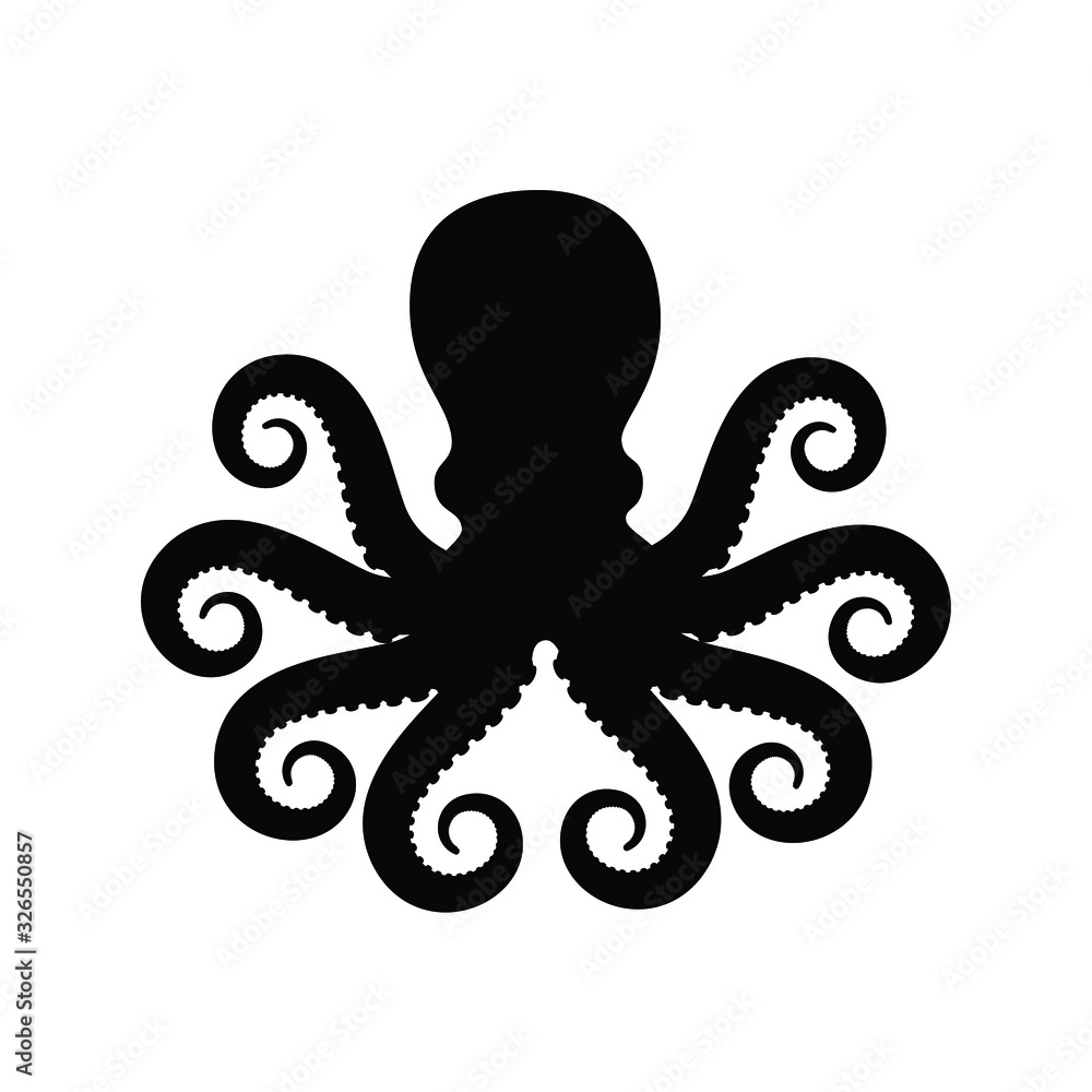 Squid silhouette vector, water animal Squid silhouette vector, water animal