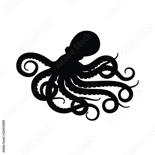 Squid silhouette vector, water animal