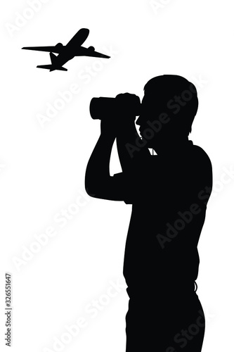 Air traffic controller and plane silhouette