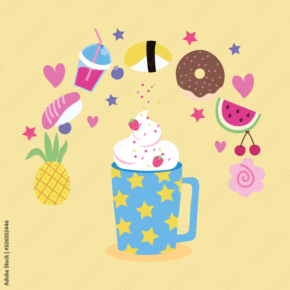sweet smoothie strawberry and fruits kawaii style sweet smoothie strawberry and fruits kawaii style