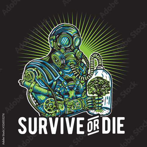 Survive or Die Post Modern Gas Mask Illustration