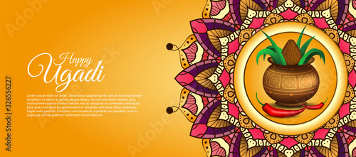 Happy Ugadi Background with element and mandala vector