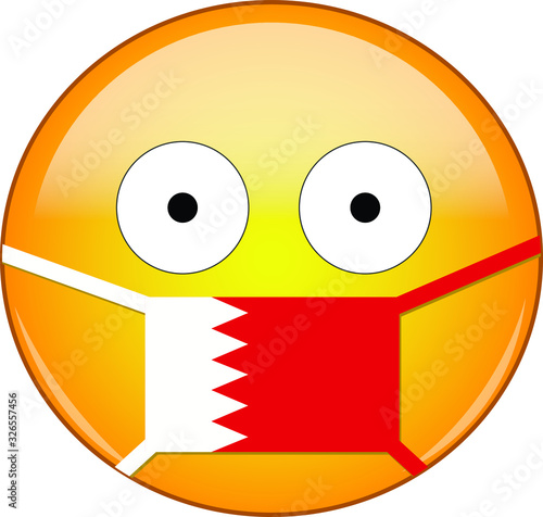 Yellow scared emoji in Bahraini medical mask protecting from SARS, coronavirus, bird flu and other viruses, germs and bacteria and contagious disease as well as toxic smog and air pollution in Bahrain