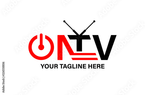 Logo turn on tv. Initial letter O, concept with power on switch.