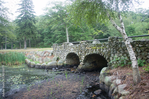 Stone bridge in D.W. Field park on a  rainy morning photo