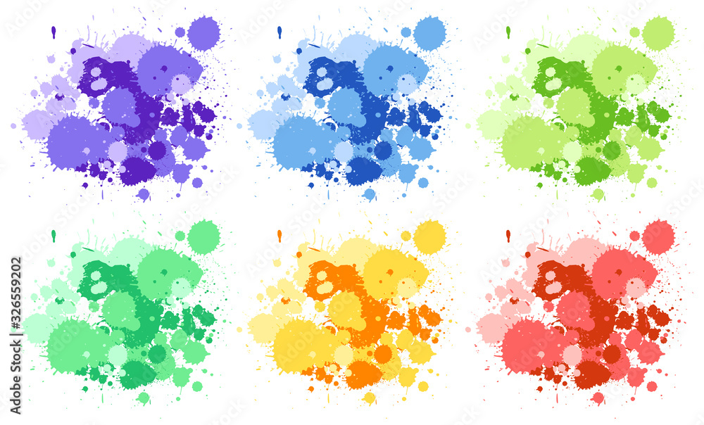 Set of watercolor splashes in six colors