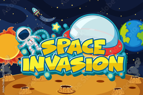 Space invasion with astronaut flying in space background