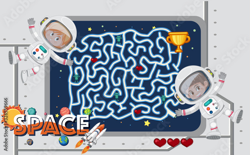 Fototapeta Naklejka Na Ścianę i Meble -  Game template with astronauts in control room background