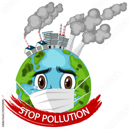 Poster design for stop pollution with earth wearing mask
