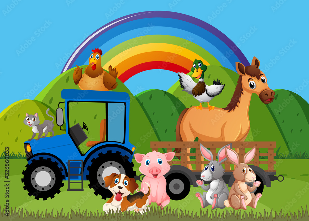 Background scene with farm animals on the farm Background scene with farm animals on the farm