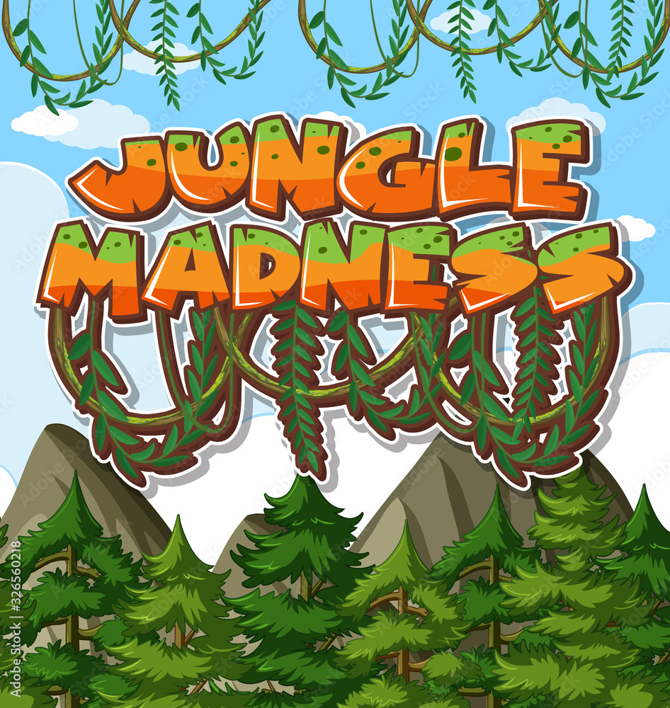 Font design for word jungle madness with jungle background
