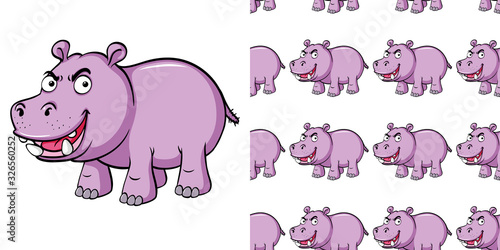Seamless background design with angry hippo