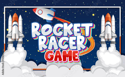 Poster design with rocket racer game in space background