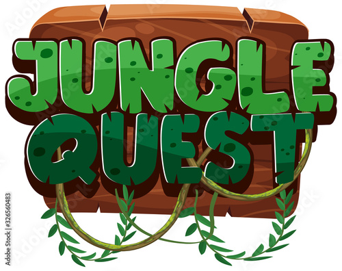 Wooden sign with word jungle quest on white background