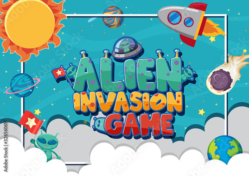 Poster design for alien invasion game with aliens in background