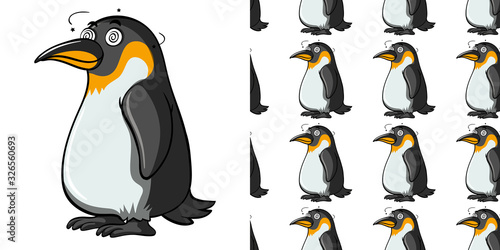 Seamless background design with dizzy penguin