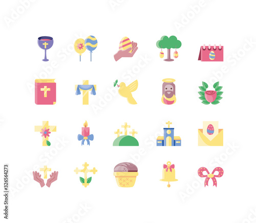 easter eggs and related icons set, flat style and colorful design