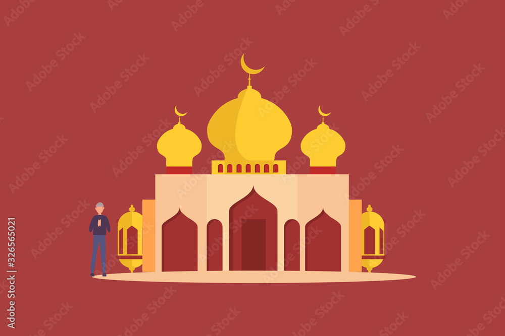 Modern Flat Elegant Islamic Mosque Building illustration concept for web landing page template, banner, flyer and presentation