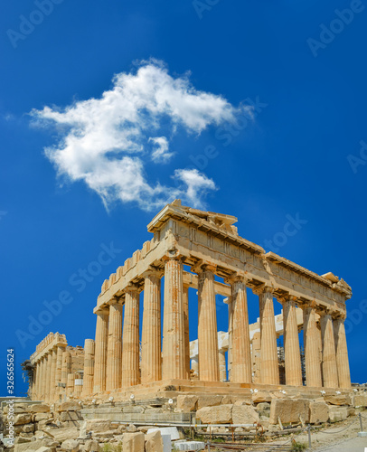 parthenon in athens city greece in spring season blue sky and clouds