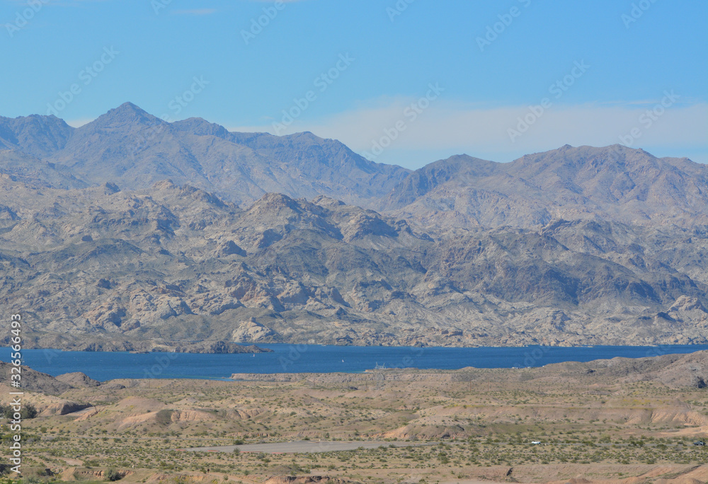 Beautiful view of Lake Mohave on the Arizona Nevada border, in the Lake Mead National Recreation Area. Mohave County, Arizona USA