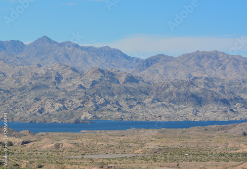 Beautiful view of Lake Mohave on the Arizona Nevada border, in the Lake Mead National Recreation Area. Mohave County, Arizona USA