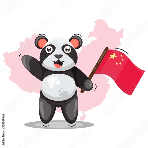 cute panda with China Flag cartoon vector © Garagephic