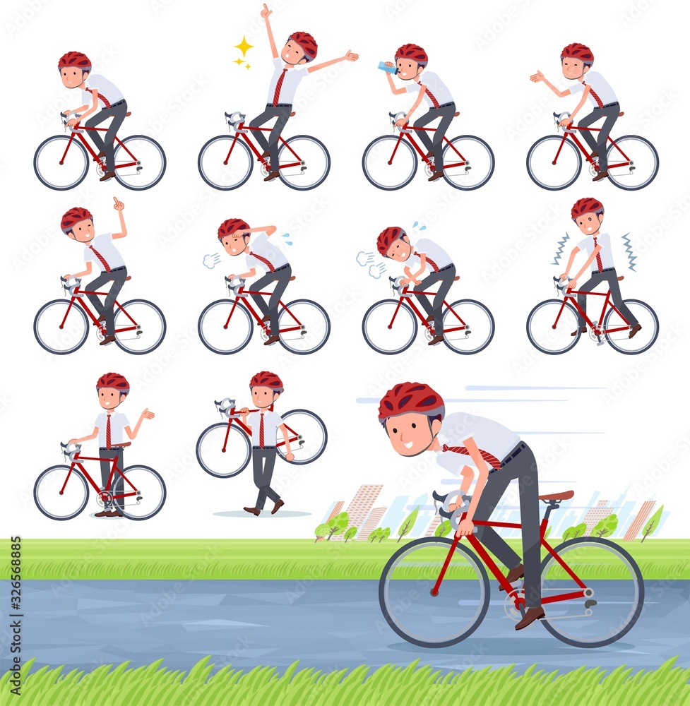 Fototapeta premium flat type school boy short sleeve necktie summer_road bike
