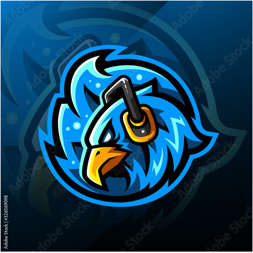Phoenix head esport logo with headphones