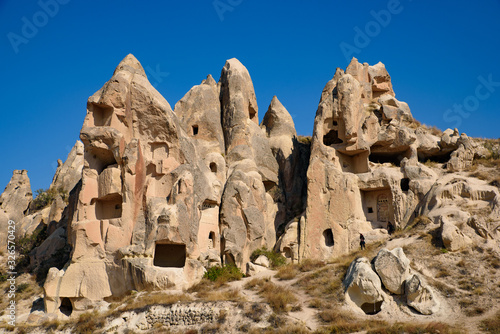 Cave houses carved in stone at Göreme, Cappadocia, Turkey