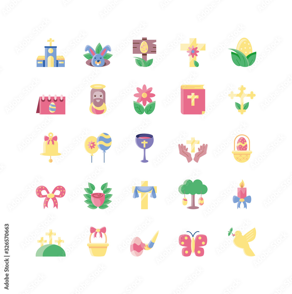 Fototapeta premium happy easter and cute rabbits icon set, flat style andcolorful design