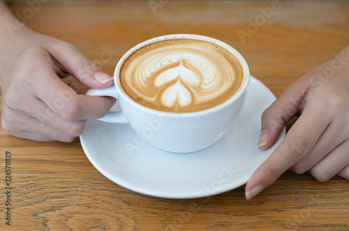 Latte Art in a white coffee cup