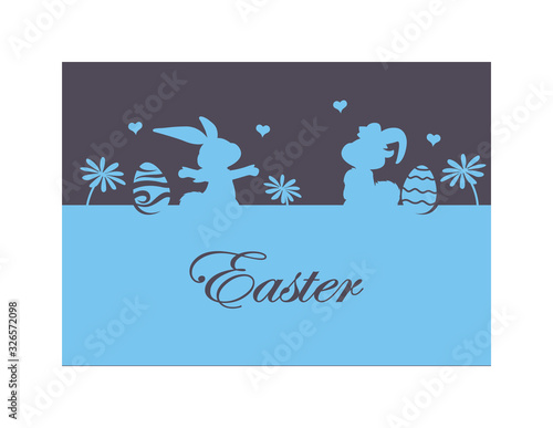 card greeting with rabbit and easter eggs