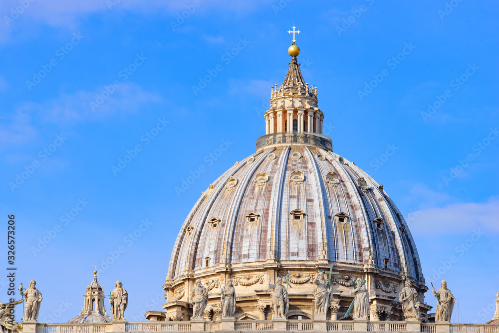 The dome of St. Peter's Basilica in Vatican City, the largest church in the world The dome of St. Peter's Basilica in Vatican City, the largest church in the world