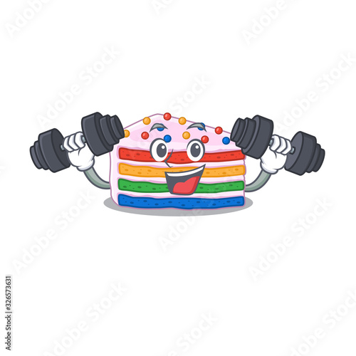 Sporty Fitness exercise rainbow cake mascot design using barbells