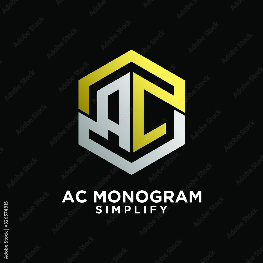 luxury gold silver ac, ca, a c initial monogram hexagon letter logo design with black background luxury gold silver ac, ca, a c initial monogram hexagon letter logo design with black background