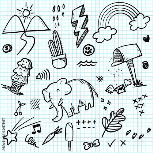 Hand drawn set elements, for concept design. doodle abstract isolated on paper background . vector illustration.