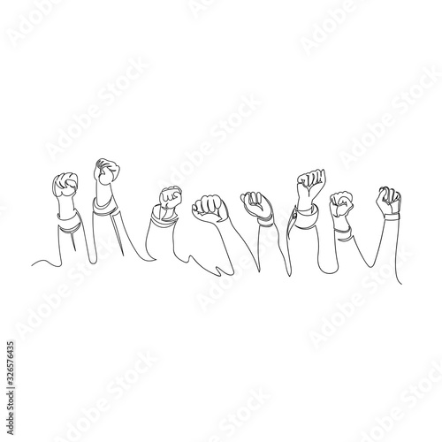 hands in the air. vector contour image of hands. one continuous line
