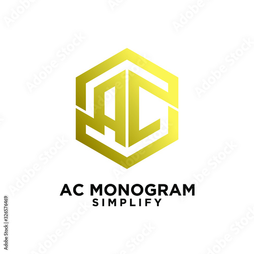 luxury c, ca, a c initial monogram hexagon letter gold logo design with white background