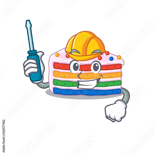 cartoon character style rainbow cake working as an automotive