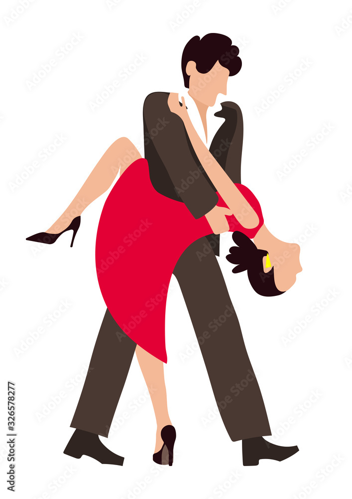 A couple dancing tango together on a white background clipart in isolation. Passionate man overturns a sexy woman. Hand drawn vector graphics in flat style. A couple dancing tango together on a white background clipart in isolation. Passionate man overturns a sexy woman. Hand drawn vector graphics in flat style.