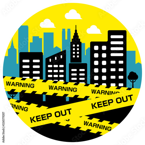 City blockade , Lockdown circle banner illustration / pandemic, corona virus, COVID-19, Wuhan (china), Taegu (South korea)