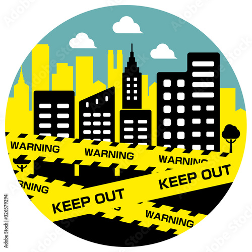 City blockade , Lockdown circle banner illustration / pandemic, corona virus, COVID-19, Wuhan (china), Taegu (South korea)