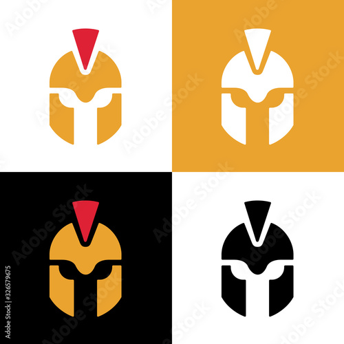 Spartan helmet front view, gladiator helmet icon, warrior logo design