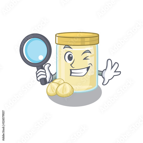 Elegant and Smart macadamia nut butter Detective cartoon design concept