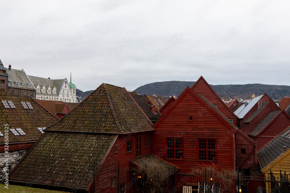 Colourful wooden houses and rooftops in Bergen, Norway Colourful wooden houses and rooftops in Bergen, Norway