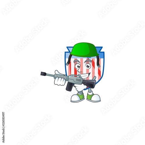 USA stripes shield mascot design in an Army uniform with machine gun