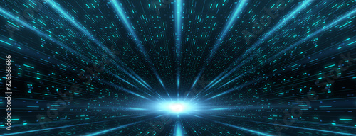 Fotografie, Obraz Abstract futuristic sci fi warp tunnel speed light.
